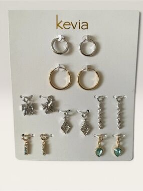 NWT Kevia 7-pair Earring Set with Teal Drop Accents